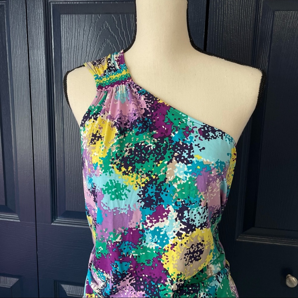 BCBG Multi Color One Shoulder Mini Dress - Picture 2 of 10